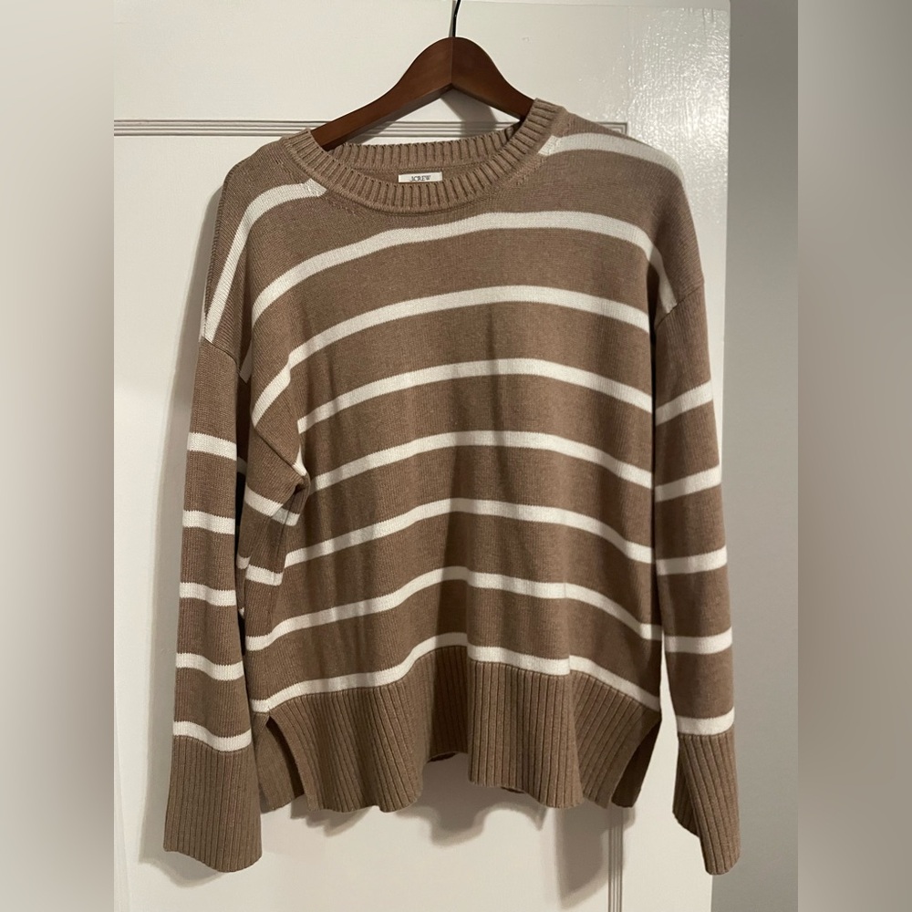 J. Crew Taupe and Cream Striped Sweater